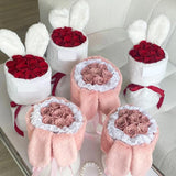 Maxbell Handmade Rabbit Ear Round Bouquet Autumn Winter Lifelike for Home Decoration white