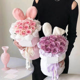Maxbell Handmade Rabbit Ear Round Bouquet Autumn Winter Lifelike for Home Decoration white