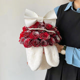 Maxbell Handmade Rabbit Ear Round Bouquet Autumn Winter Lifelike for Home Decoration white