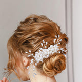 Maxbell Bridesmaid Clip Combs Flower Girl Flower Headpiece Pearl Hair Pins White