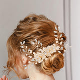 Maxbell Bridesmaid Clip Combs Flower Girl Flower Headpiece Pearl Hair Pins Aureate