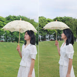 Maxbell Lace Umbrella Photograph Parasol Accessories for Halloween Party Dancing Beige White