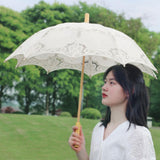 Maxbell Lace Umbrella Photograph Parasol Accessories for Halloween Party Dancing Beige White