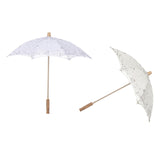 Maxbell Lace Umbrella Wooden Handle for Bridal Bridesmaid Photography Prop Dancing White