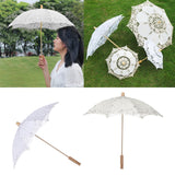 Maxbell Lace Umbrella Wooden Handle for Bridal Bridesmaid Photography Prop Dancing White