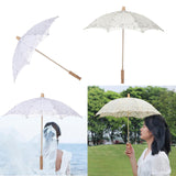 Maxbell Lace Umbrella Wooden Handle for Bridal Bridesmaid Photography Prop Dancing White