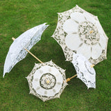 Maxbell Lace Umbrella Wooden Handle for Bridal Bridesmaid Photography Prop Dancing White