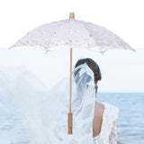 Maxbell Lace Umbrella Wooden Handle for Bridal Bridesmaid Photography Prop Dancing White