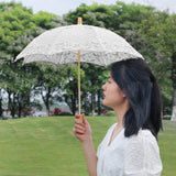 Maxbell Lace Umbrella Wooden Handle for Bridal Bridesmaid Photography Prop Dancing White