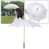 Maxbell Lace Umbrella Wooden Handle for Bridal Bridesmaid Photography Prop Dancing White