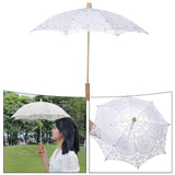 Maxbell Lace Umbrella Wooden Handle for Bridal Bridesmaid Photography Prop Dancing White
