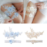 Maxbell 2 Pieces Wedding Bride Lace Garter soft Garter for Banquet Dance Dating blue