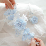 Maxbell 2 Pieces Wedding Bride Lace Garter soft Garter for Banquet Dance Dating blue