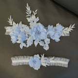 Maxbell 2 Pieces Wedding Bride Lace Garter soft Garter for Banquet Dance Dating blue