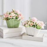 Maxbell Artificial Flower Basket Wall Hanging Flower Basket for Home Wedding Desktop Green and Pink