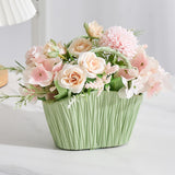 Maxbell Artificial Flower Basket Wall Hanging Flower Basket for Home Wedding Desktop Green and Pink