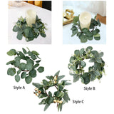 Maxbell Artificial Eucalyptus Leaves Candles Wreaths for Table Decoration Style A