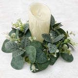 Maxbell Artificial Eucalyptus Leaves Candles Wreaths for Table Decoration Style B