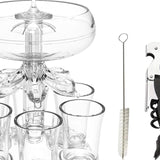 Maxbell 6 Glass Dispenser Clear Wine Rack for Party Party Drinking Wedding 6 Cups Brush Opener