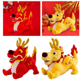 Maxbell Stuffed Dragon Plush Toy Cute Throw Pillow for Spring Festival Holidays Home Red