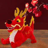 Maxbell Stuffed Dragon Plush Toy Cute Throw Pillow for Spring Festival Holidays Home Red