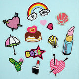 Maxbell 13 Pieces Embroidered Sew Iron on Applique Patch Rainbow Heart Lipstick Patches