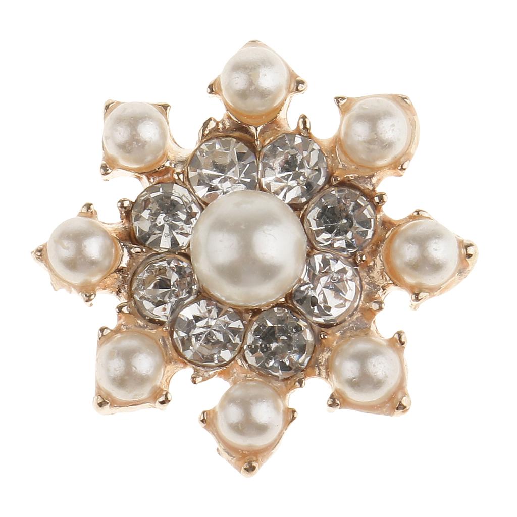 Maxbell 10pcs Crystal Pearl Snowflake Embellishments Buttons for Scrapbooking Gold