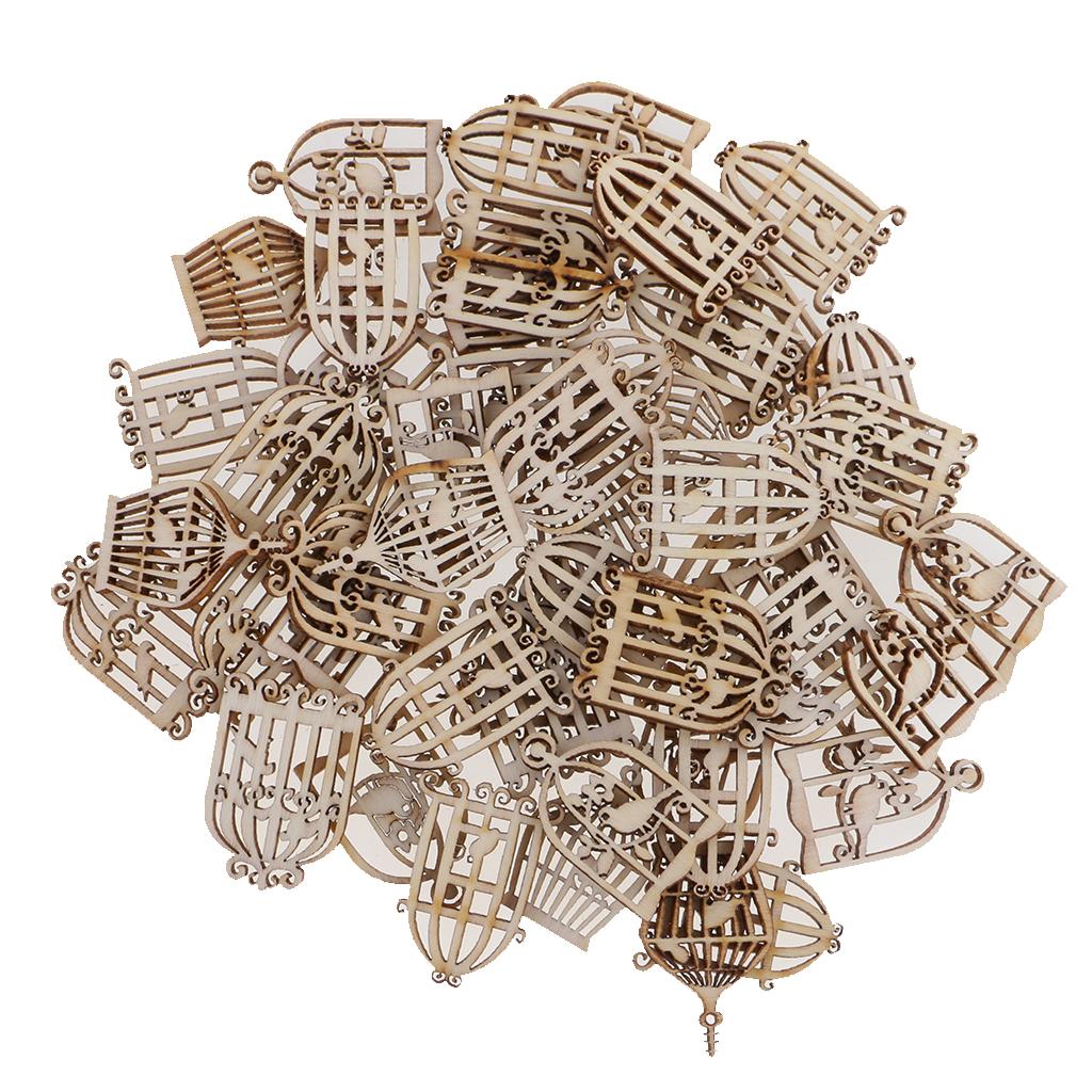 Maxbell 50 Pieces New Hollow Decorative Wooden Birdcase Unfinished Wood Art Craft Embellishments