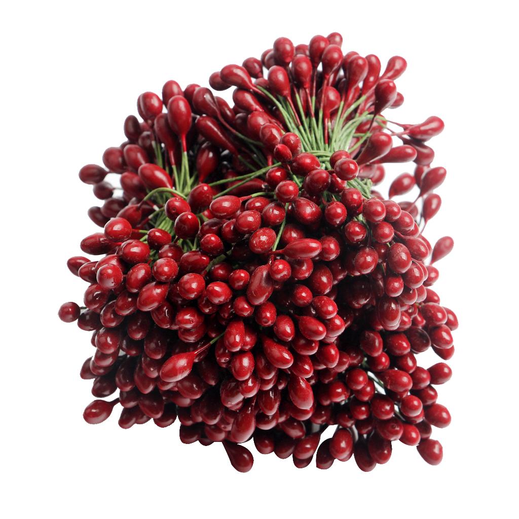 500pcs 1000 Heads Double Heads Mini Fake Fruit Artificial Berries Dark Red
