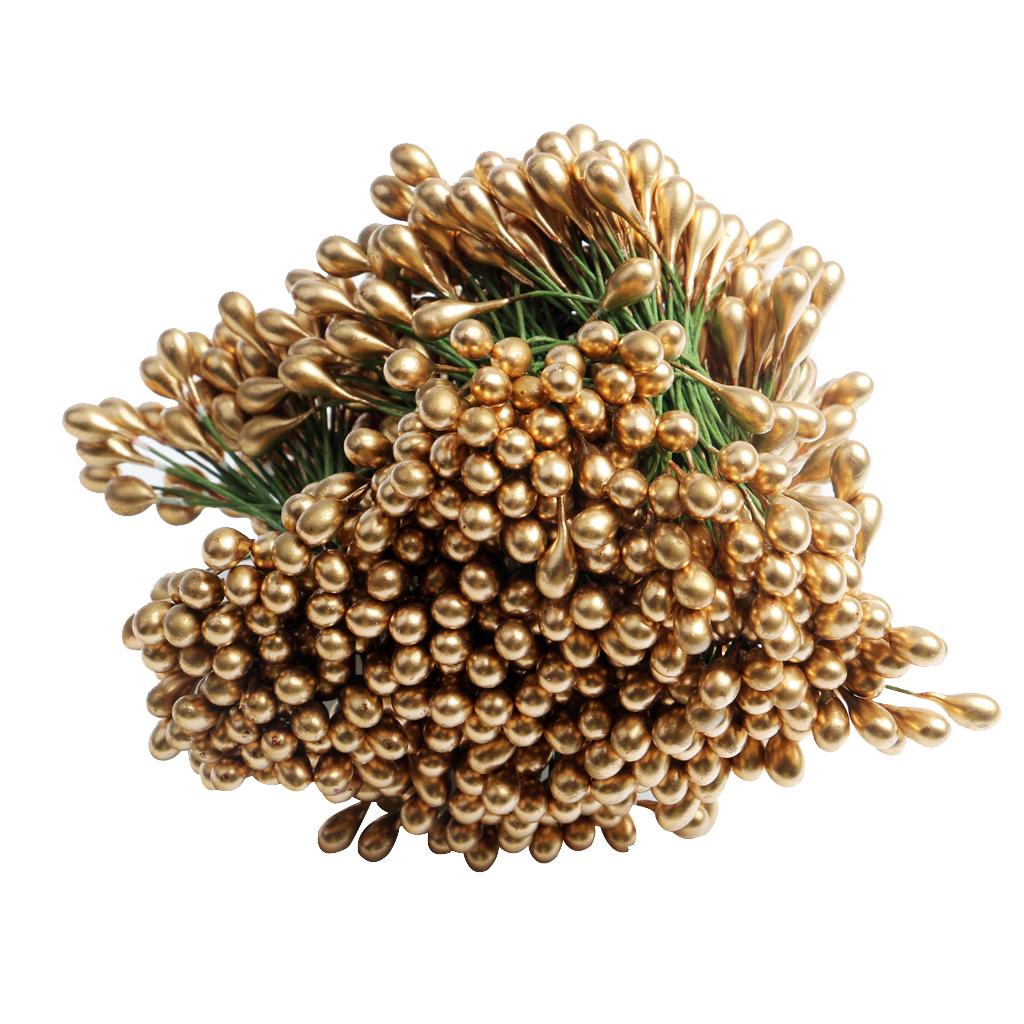 500pcs 1000 Heads Double Heads Mini Fake Fruit Artificial Berries Gold