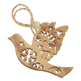 6 Pieces Christmas Wooden Pendants Ornaments Heart Bird Shapes Crafts DIY Home Party Decorations Xmas Tree Ornaments Kids Gifts