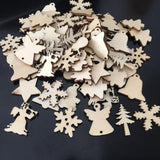 50 Pieces Mixed Wooden Christmas Shapes Embellishment Blank Xmas Tree Decoration