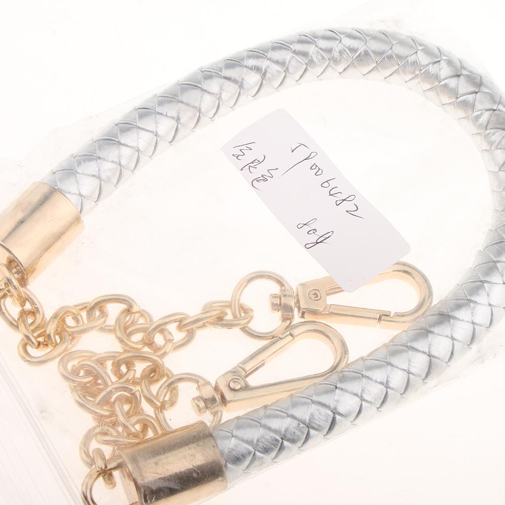Metal PU Leather Braided Bag Strap Handle Bag Chain Replacement 60cm Silver