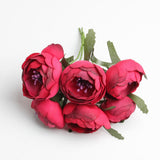 6 Pieces/Set Real Touch Silk Artificial Rose Flower DIY Decor Dark Red