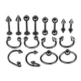 Maxbell 16/Pack Stainless Steel Ear Studs Labret Lip Rings Nose Tongue  Gun-Black