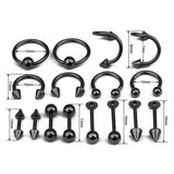 Maxbell 16/Pack Stainless Steel Ear Studs Labret Lip Rings Nose Tongue  Gun-Black