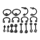 Maxbell 16/Pack Stainless Steel Ear Studs Labret Lip Rings Nose Tongue  Gun-Black