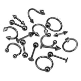 Maxbell 16/Pack Stainless Steel Ear Studs Labret Lip Rings Nose Tongue  Gun-Black