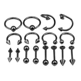 Maxbell 16/Pack Stainless Steel Ear Studs Labret Lip Rings Nose Tongue  Gun-Black
