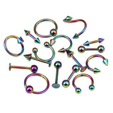 Maxbell 16/Pack Stainless Steel Ear Studs Labret Lip Rings Nose Tongue  Colored