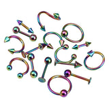 Maxbell 16/Pack Stainless Steel Ear Studs Labret Lip Rings Nose Tongue  Colored