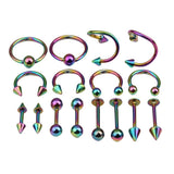 Maxbell 16/Pack Stainless Steel Ear Studs Labret Lip Rings Nose Tongue  Colored