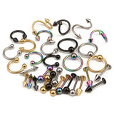 Maxbell 16/Pack Stainless Steel Ear Studs Labret Lip Rings Nose Tongue  Colored