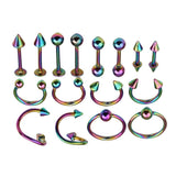 Maxbell 16/Pack Stainless Steel Ear Studs Labret Lip Rings Nose Tongue  Colored