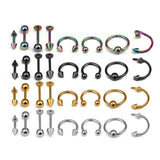 Maxbell 16/Pack Stainless Steel Ear Studs Labret Lip Rings Nose Tongue  Colored