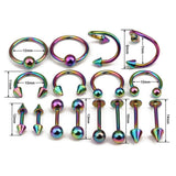 Maxbell 16/Pack Stainless Steel Ear Studs Labret Lip Rings Nose Tongue  Colored