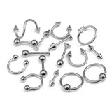 Maxbell 16/Pack Stainless Steel Ear Studs Labret Lip Rings Nose Tongue  Silver