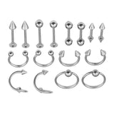 Maxbell 16/Pack Stainless Steel Ear Studs Labret Lip Rings Nose Tongue  Silver