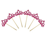Max 6 Pieces Felt Crown Shape Cake Toppers Birthday Party Cake Picks Rose red