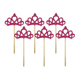 Max 6 Pieces Felt Crown Shape Cake Toppers Birthday Party Cake Picks Rose red